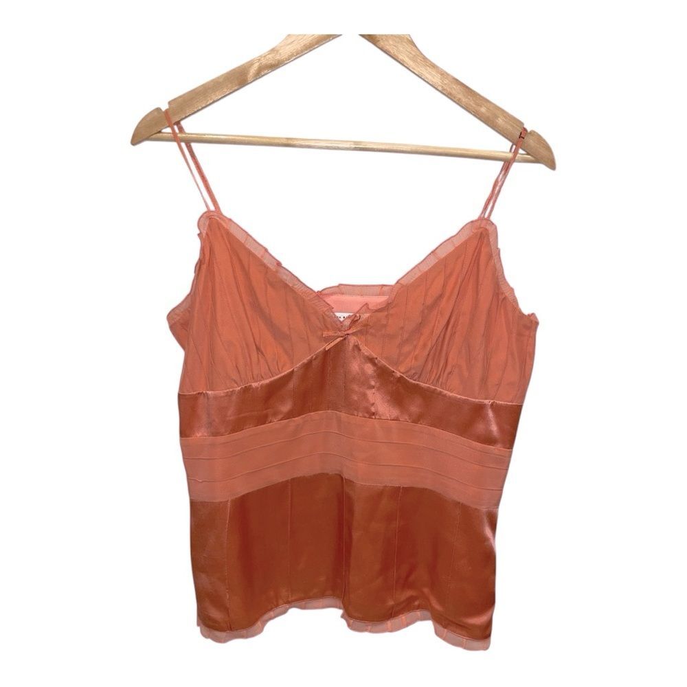 Y2k Peach Banana Republic Silk Cami Babydoll Side Zip Ruffle Bow Sexy